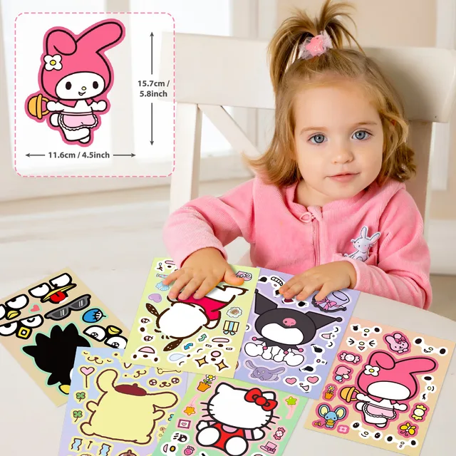 8/16Sheets Sanrio Children Puzzle Stickers Books Hello Kitty Kuromi Cartoon  Make-a-Face Decal Assemble Jigsaw Kawaii Anime Toys - AliExpress