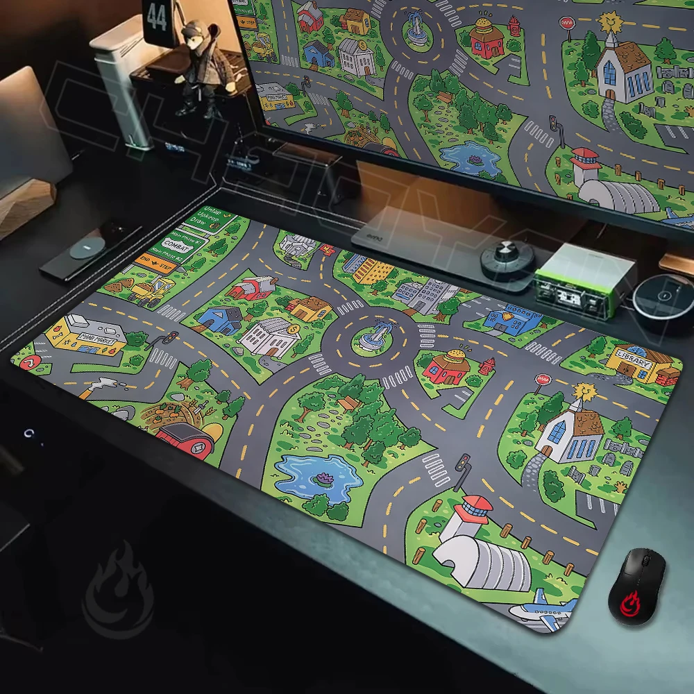 Car City Mousepad Old School Childhood City Mouse Pad Desk Mat Gaming Mat Non-Slip Durable Stitched Edge Extended Pad Office Rug