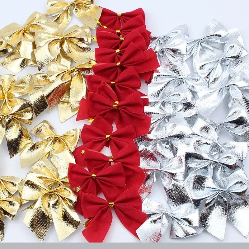 30Pcs Christmas Red Small Bow Christmas Tree Decoration Bow Pendant DIY Holiday Scene Decoration Home Christmas Decoration