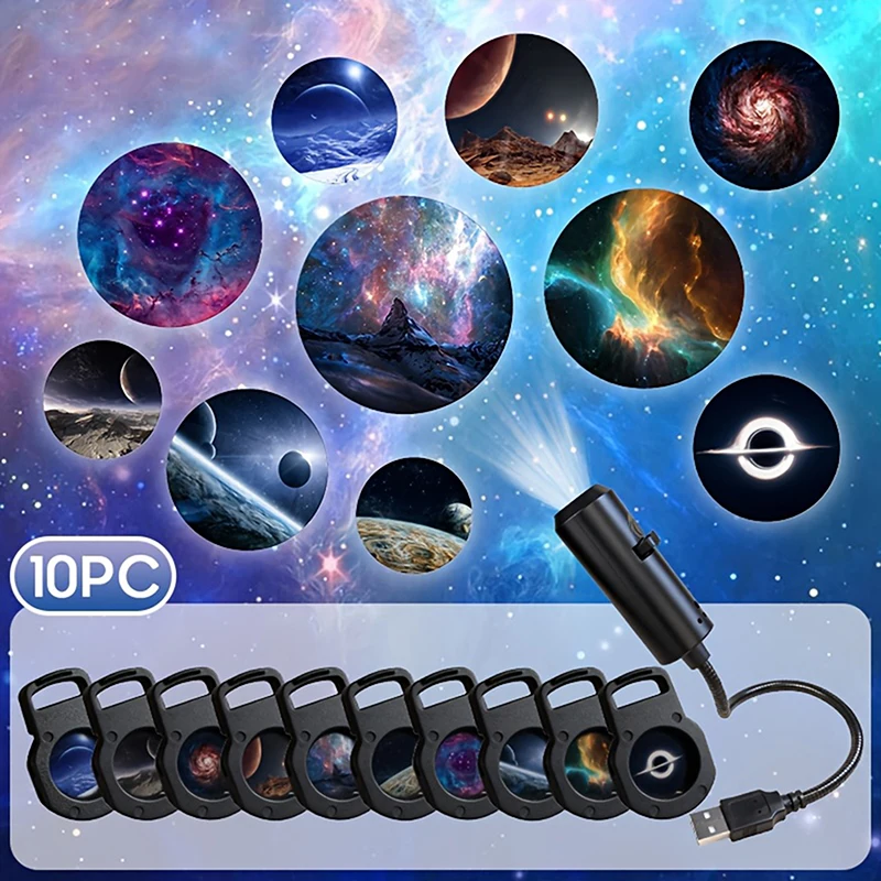 [신제품] 새로운 LED 갤럭시 프로젝션 라이트 1등+10개 사진 변경, LED 갤럭시 프로젝터, 별이 빛나는 하늘 조명 야간 조명