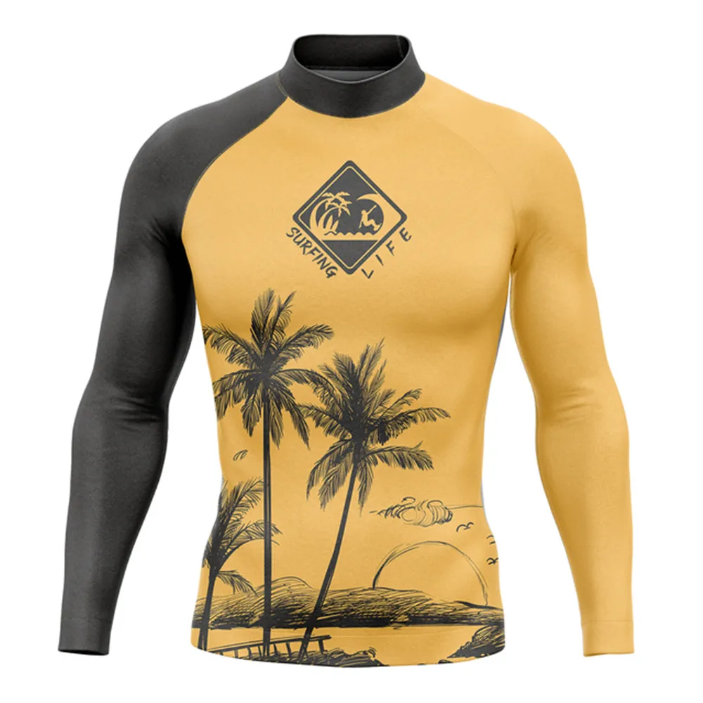 Summer Rash Guards Men's Surfing Long Sleeve Shirts Performance Uv Protection Beach Clothing Diving Surf Swim Upf 50+ Apparel