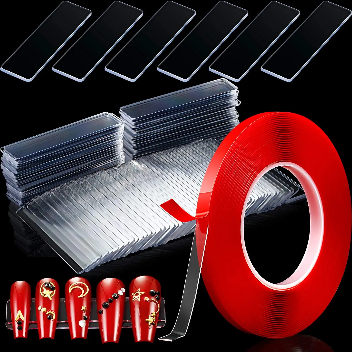 Nail Design Tips Holder 50 Pieces Nail Design Tips Display Stand Holder with 10 M Double Sided Tape Nail Design Practice Holder Removable Mounting Tape