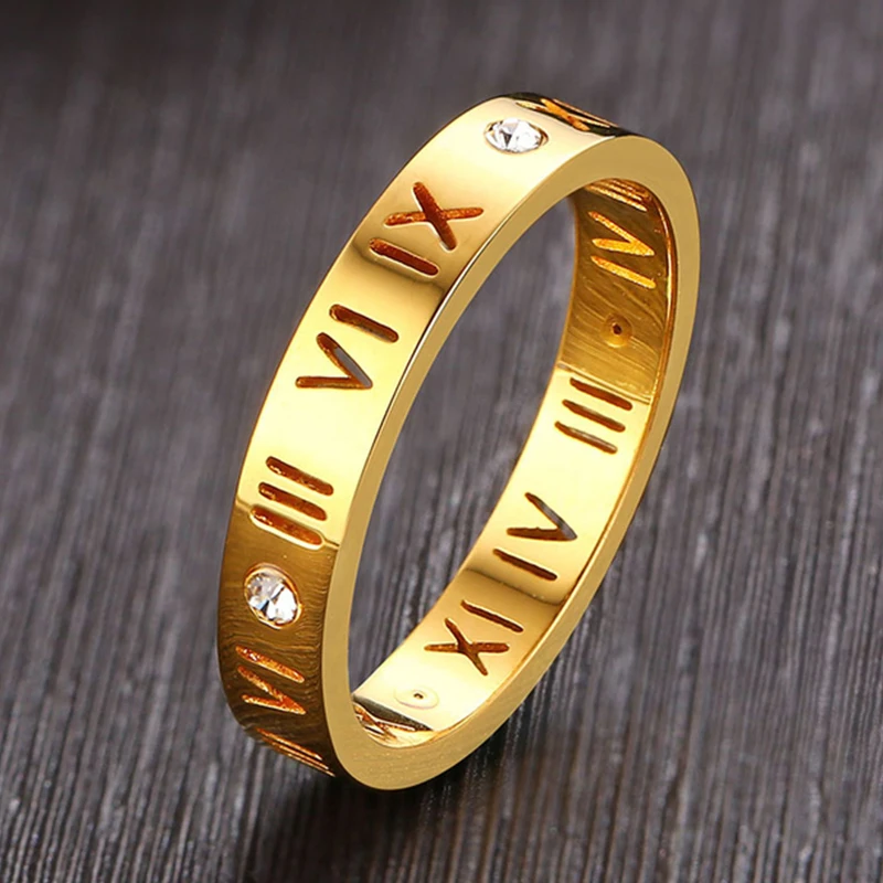 

Hollow Roman Numeral Ring Stainless Steel Cute 4mm Rings Zircon Charm Jewelry Women Rose Gold Silver Color Size 6 To 12 Quality