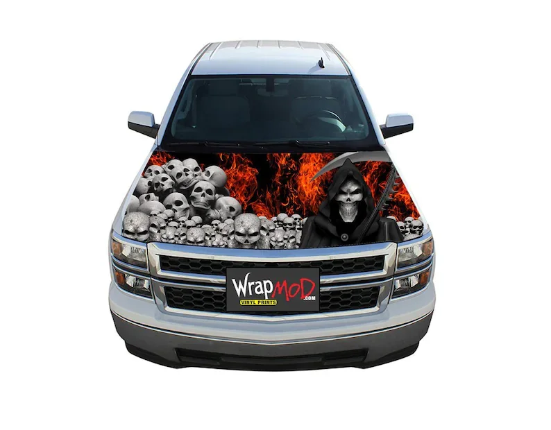 

Hood Wrap, Grim Reaper Skulls and Flames, Pickup Truck Graphics, Truck Decal Stickers, Fathers Day Gift, Car