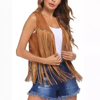 Summer 2025 New Fringed Jacket Women's Chamois Leather Velvet No Button Medium-Length Vest Cardigan From China Mainland