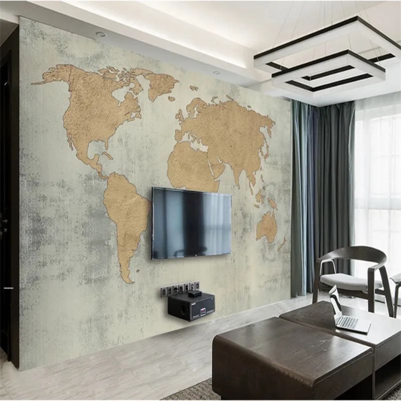 

Vintage Industrial Style 3D Nostalgic Yellow Cement Wall World Map Wallpapers for Living Room Bedroom 3D Wall Papers Home Decor