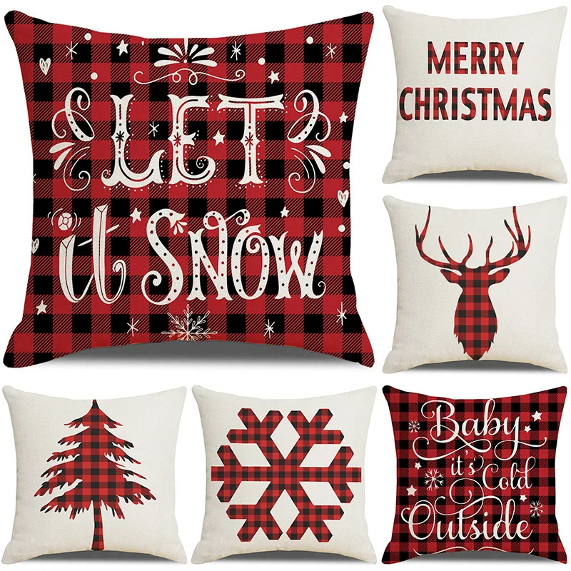 

Red Plaid Christmas Decorations 2024 Throw Pillows Cover Linen Sofa Chair Cushion Cover Office Home Decor Pillowcase New 45x45cm