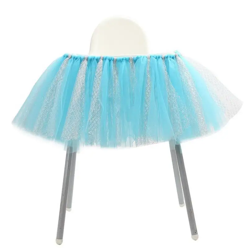 Baby Dining Chair Skirt Baby Shower Party Birthday Decoration Tutu Mesh Fluffy Chair Skirt