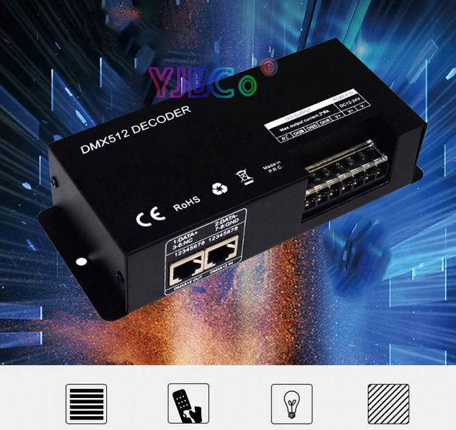 Description Picture 3 of item12V 24V DC 3CH RGB high power DMX 512 Decoder 4CH RGBW LED Strip light Controller DMX to PWM LED Modules Engineering DMX Dimmer