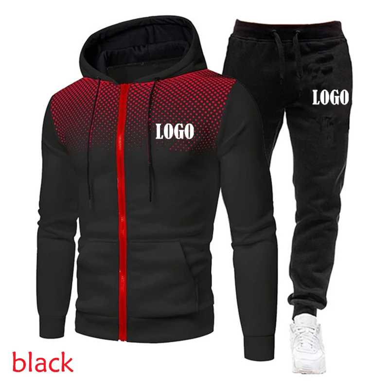 New Hoodie Set Fashion Double Zipper Hoodie Mens Tracksuit Sports Wear Pullover Sweatershirt Suits/Sets Hoodies+Pants