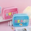 Cute Girls Women Large Capacity Waterproof Preppy Chenille Letter Clear PVC SWIM BEACH STUFF Makeup Bag Cosmetic Zipper Pouch 4