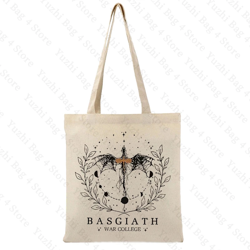 Basgiath War College Pattern Canvas Tote Bags Best Gift for Bookish Women Shopping Bag for Novel Lover Fourth Wing Shoulder Bag 6