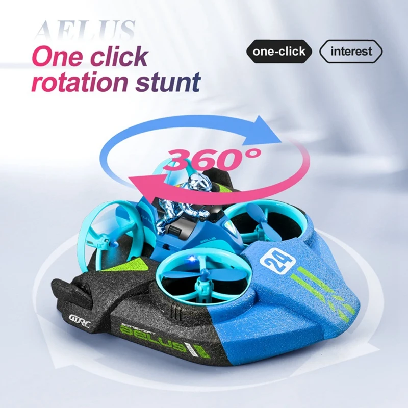 Drone RC Hovercraft 3 en 1 - Batterie 700mAh, 3 Vitesses, Mode Sans Tête