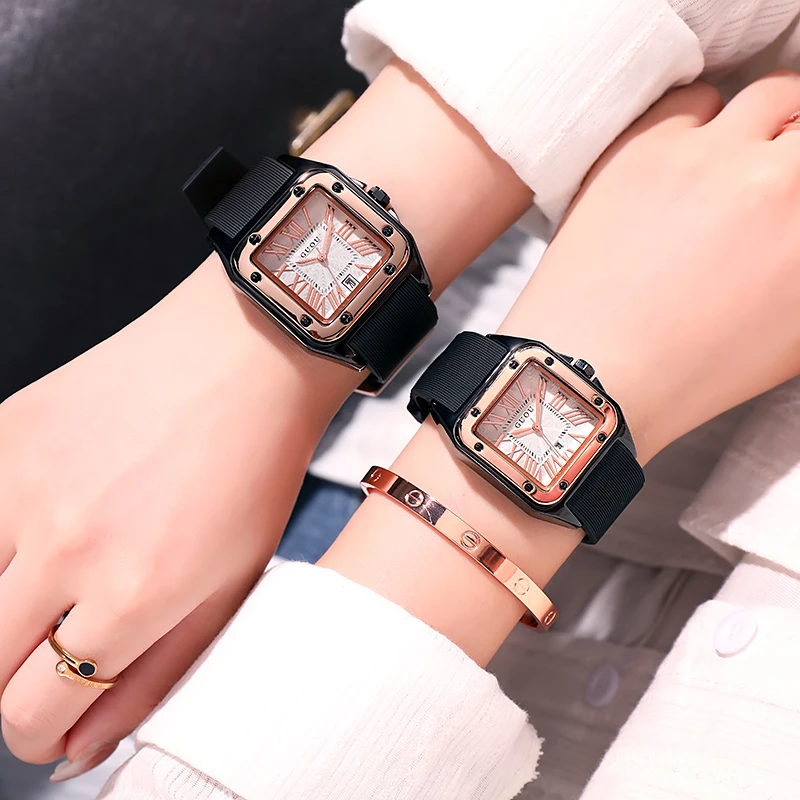 Original GUOU Women Quartz Watch Roman Numeral Automatic Date Dial Luxury Premium Multicolor Silicone Strap Lady Gift Clock 2023