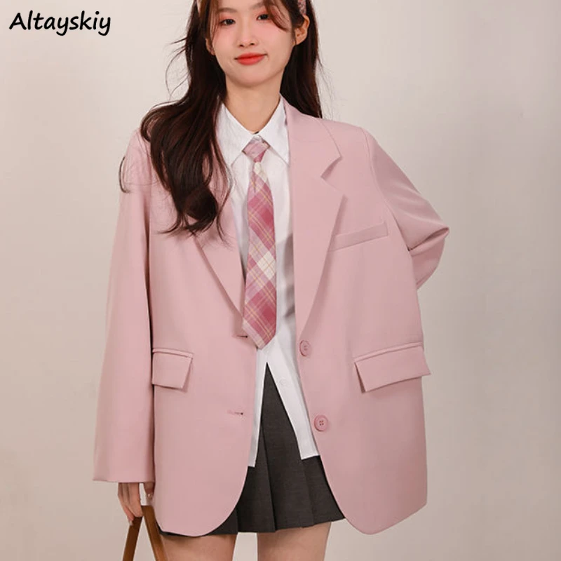 

Blazers Women Sweet Office Lady Korean Fashion Elegant Simple All-match Young Students Loose Chic Solid Spring Daily Design Cosy