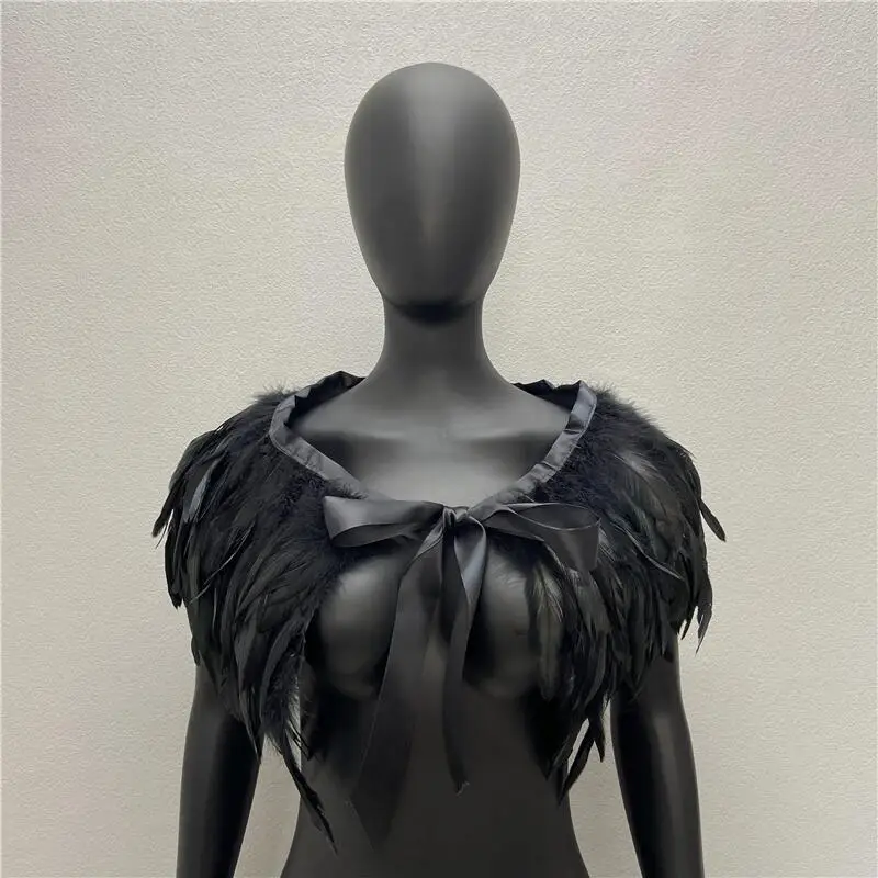 

Gothic Feather Shawl Rooster Feather Scarf Chicken Feather Fake Collar Feather Cape Cape Accessories