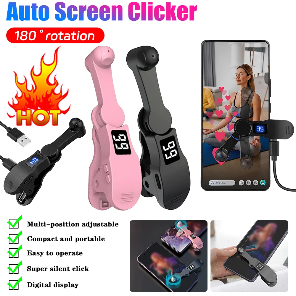 Adjustable Auto Clicker Device USB Mobile Phone Physical Simulation Clip Screen for Tablet Video Live Broadcasts Reward Tasks