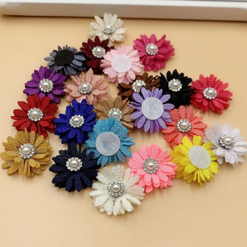 3cm Handmade Small Flower Pearl Hemp Sun Flower with Drill DIY Clothing Accessories Decorative Accessories 10-20pcs