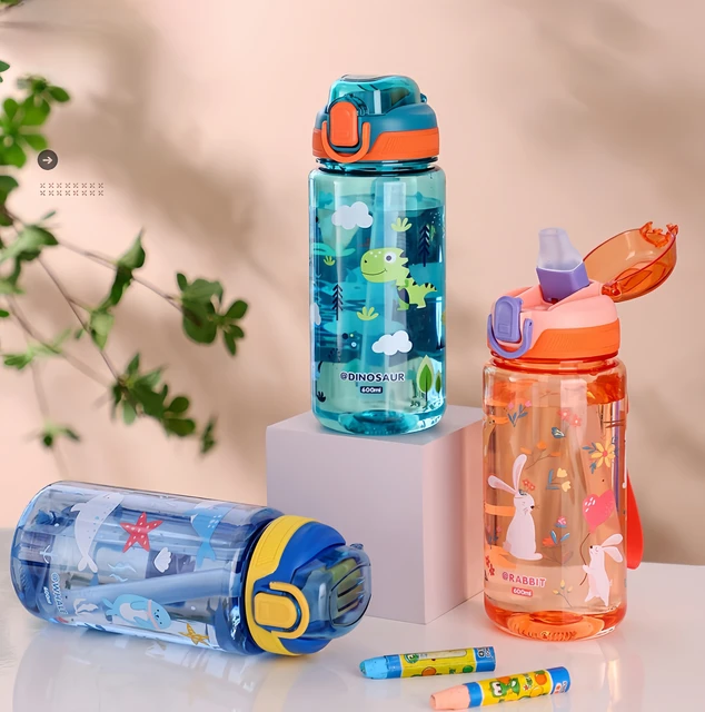 600ml Dinosaur Water Bottle For Kids Water Sippy Cup With Silicone Straw Leakproof Plastic Water Bottles Summer Kids Water Cup 6