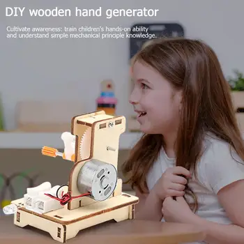 Students Kids Physical Science Toys Early Education Intelligence Development DIY Wooden Hand Cranked Generator Technology 1