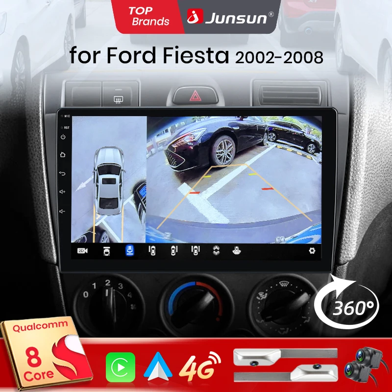 Junsun Qualcomm 8-Core 360 Kamera Drahtlose CarPlay Android Auto Auto Radio für Ford Fiesta Mk VI 5 Mk5 2002-2008 GPS