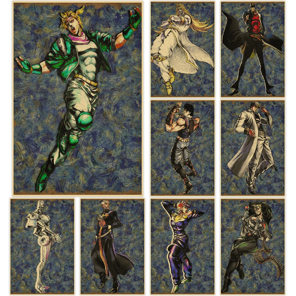 

JoJo's Bizarre Adventure Poster Paintings Anime Kraft Paper Wall Art Prints Vintage Home Decoration Birthday Present Kids Room