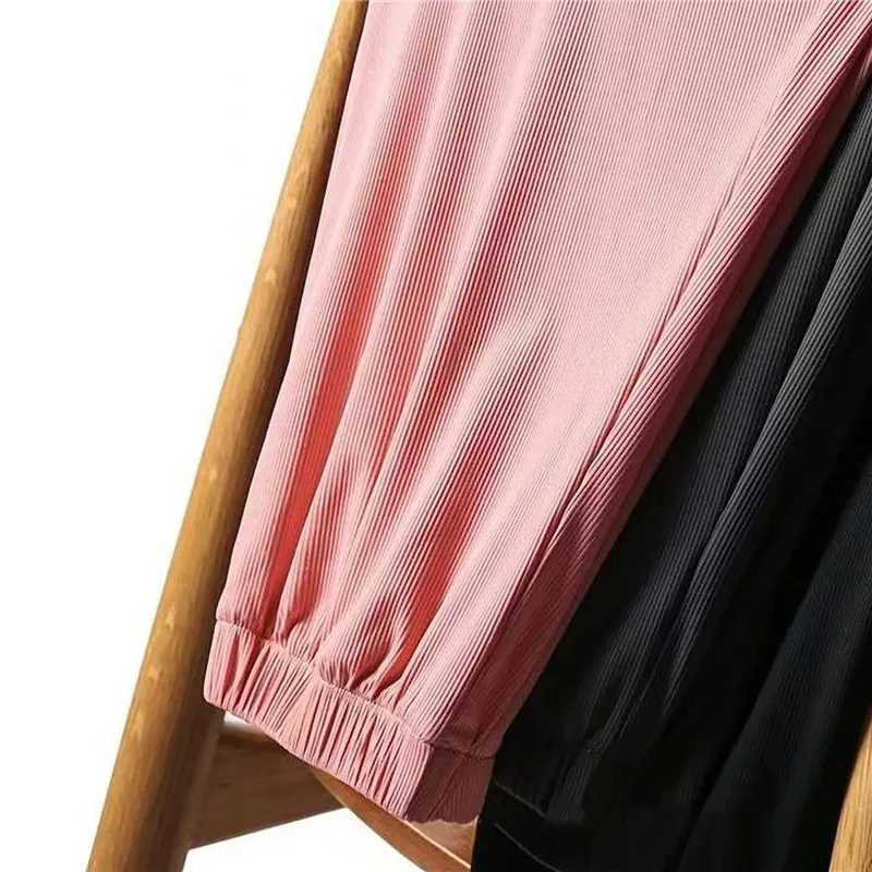 Hot Women's Wide Leg Pants Ice Silk Sweatpants Loose Bunched Feet Loose Leggings Thin Casual Sanitary Elastic Slacks Pants