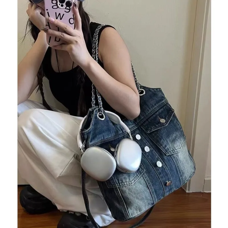 JIAERDI Hot Girls Denim Shoulder Bags Women Vintage Harajuku Pocket Large Capacity Handbag Ladies Retro Casual Underarm Bag Y2k