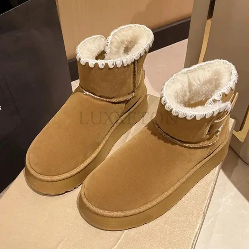 

Ankle Flats Platform Women Snow Boots Suede Plush Warm Casual Shoes 2023 Winter New Thick Goth Fashion Shoes Chelsea Women Boots