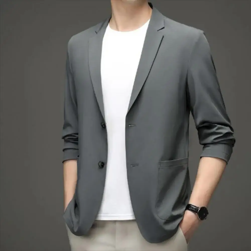 Handsome Men Suit Coat Solid Color Groom Coat Slim Fit Breathable Groom Commuting Mens Blazer