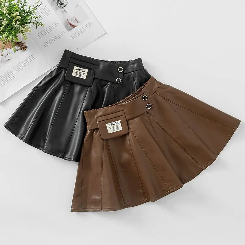 New Spring Autumn Summer Girls Kids PU Short skirts Fashion Casual Comfortable Cute Baby Children Clothing