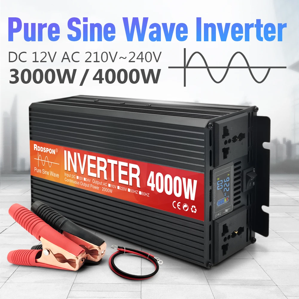 

3000W 4000W Pure Sine Wave Inverter DC 12V To AC 220V 50Hz Transformer Converter Solar Off Grid Car Inverters Home Power Station