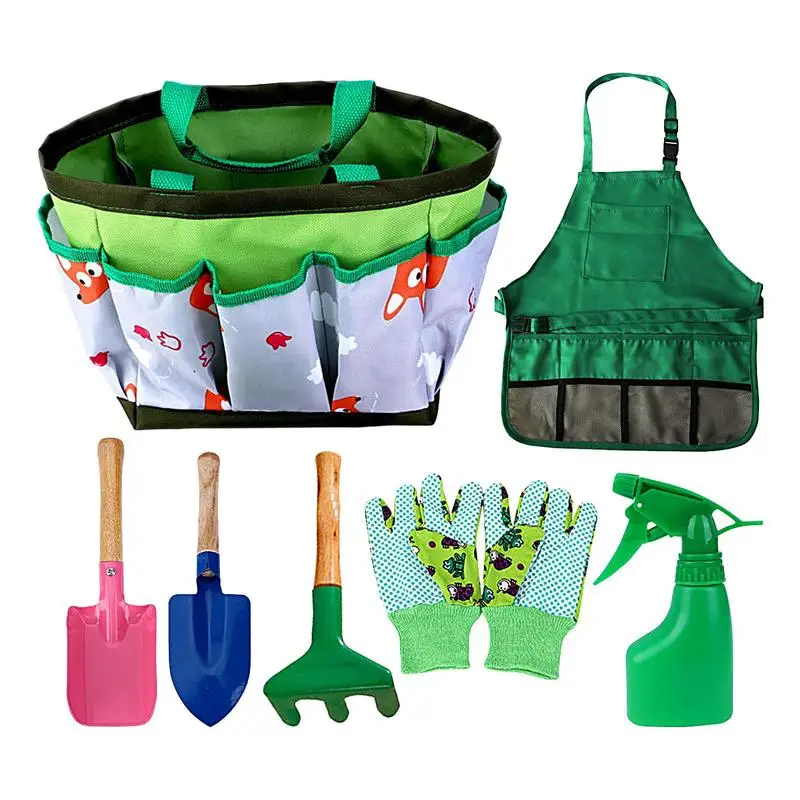

Kids Outdoor Gardening Set 7pcs Portable Sensory Planting Toy Gardening Gifts For Kids Includes Spray Bottle Gloves Shovel Rake