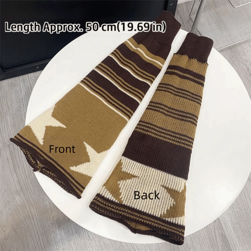 Lolita Pink Brown Star Leg Warmers Knitted Keep Warm Japanese JK Leg Socks High Tube Socks Gift