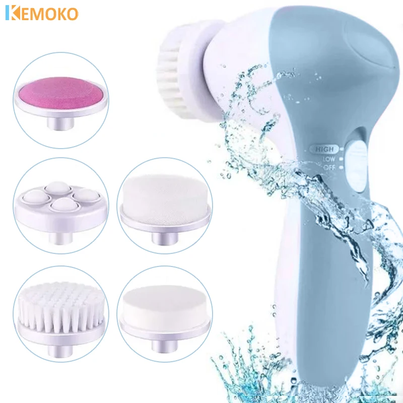 Facial Cleansing Brush Acne and Blackhead Removal Tools Facial Cleanser Massager 5 in 1 Facial Cleanser Pore Cleanser Face Massager Deep Electric Cleansing Brush Pore Cleaner Blackhead Remover Skin Beauty Care
