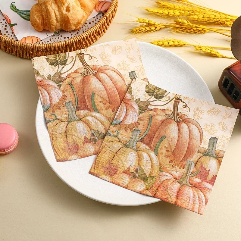 10/20pcs 33cm 2Ply Thanksgiving Pumpkin Paper Napkins Party Napkins Decorative Paper Placemats Butterfly Bartlet