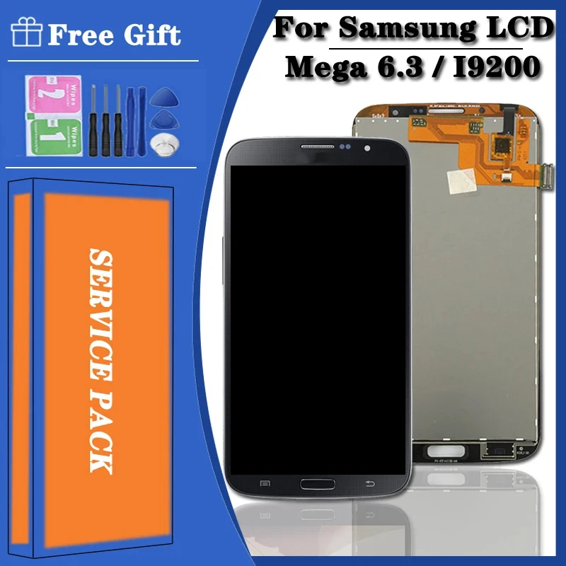 Super Amoled Per Samsung Mega 6.3 I9200 I9205 Display Lcd Touch Screen Digitizer Assembly Parti Di Ricambio + Telaio