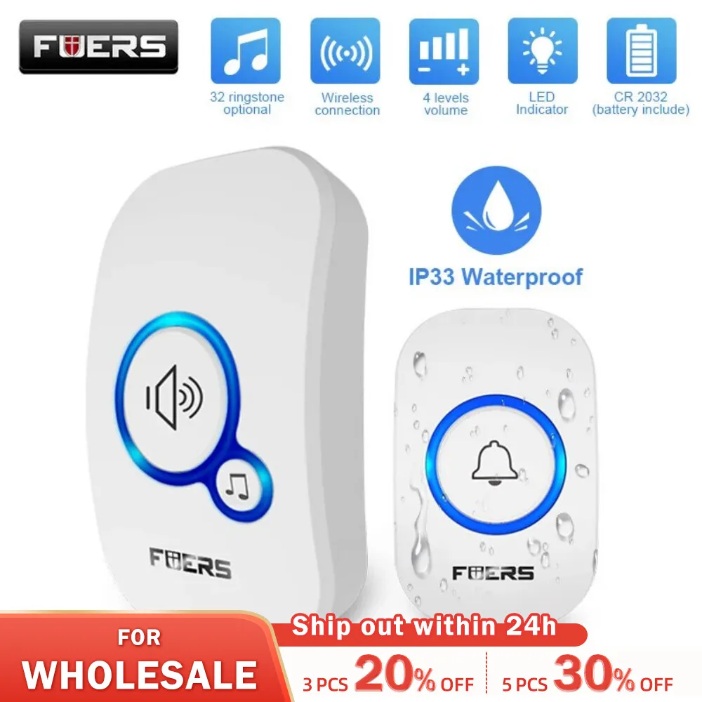 LED Wireless Household Doorbell Volume Adjustable Office Door Bell 32 Tune  Songs