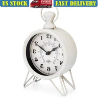 Vintage White Metal Table Clock Elegant Home Decor QA Analog Movement Battery Operated Stylish Decorative Clock Classic Design 1