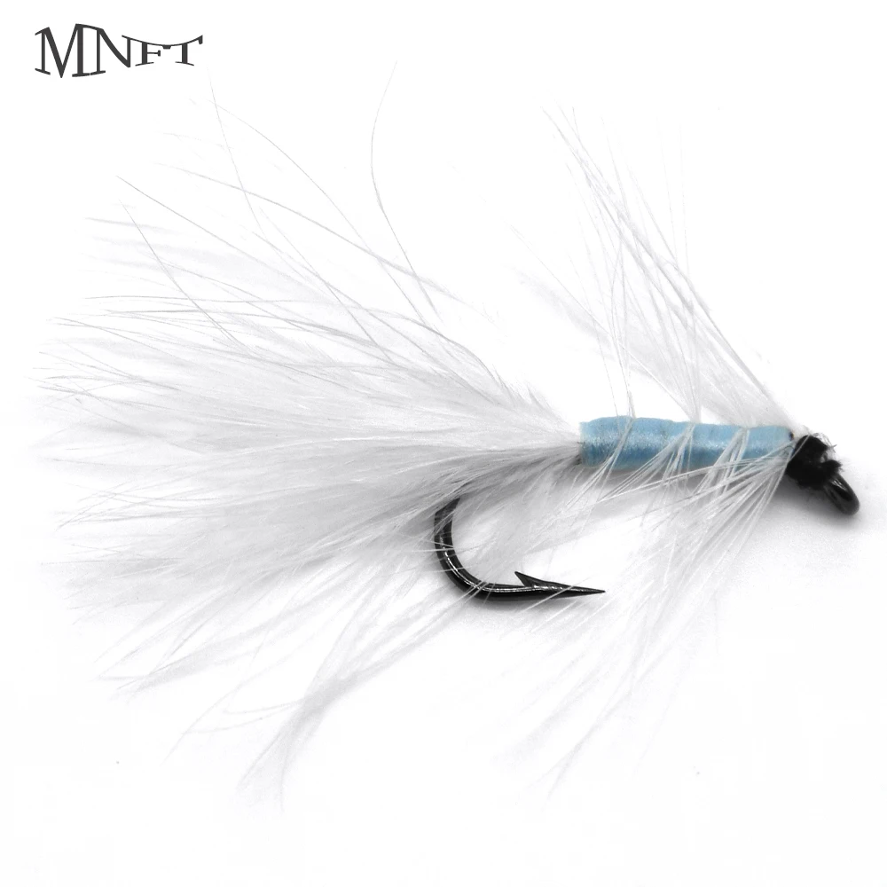 MNFT 10PCS Or 6Pcs Natural White Feather Blue Body Insect Lure Trout Lures  Fly Fishing Flies Dry Hook 6# Two Packaging Options