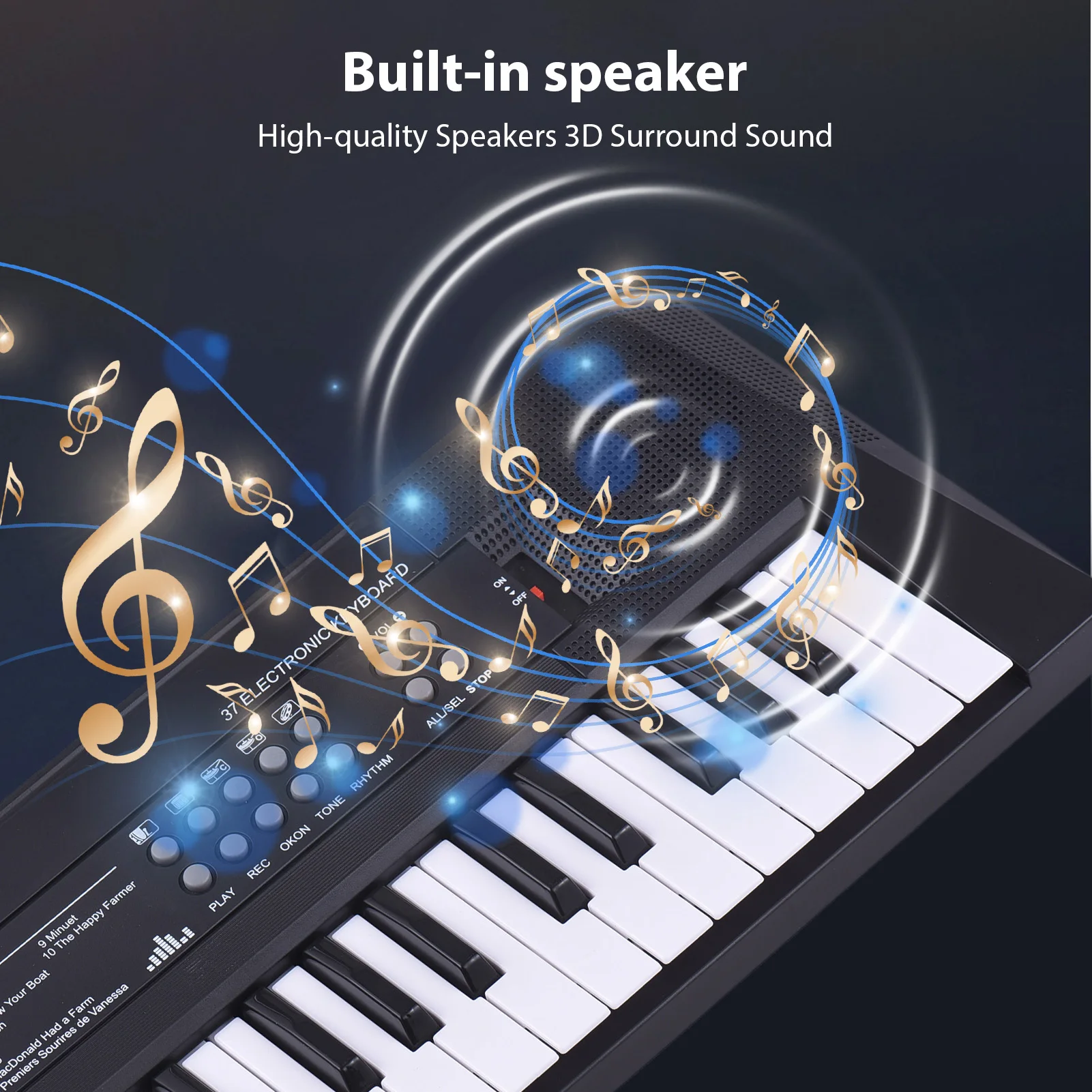 37 Key Electronic Keyboard Piano 4 Tones 4 Rhythms 10 Demos 5 Percussions Single Speaker Musical Instrument for Beginners