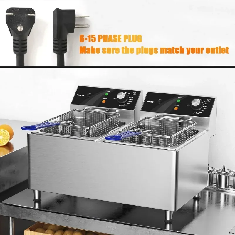Deep fryer Commercial Deep Fryer 12L x 2/25.4QT Dual Tank Electric Fryers with Basket Electric Countertop Fryer