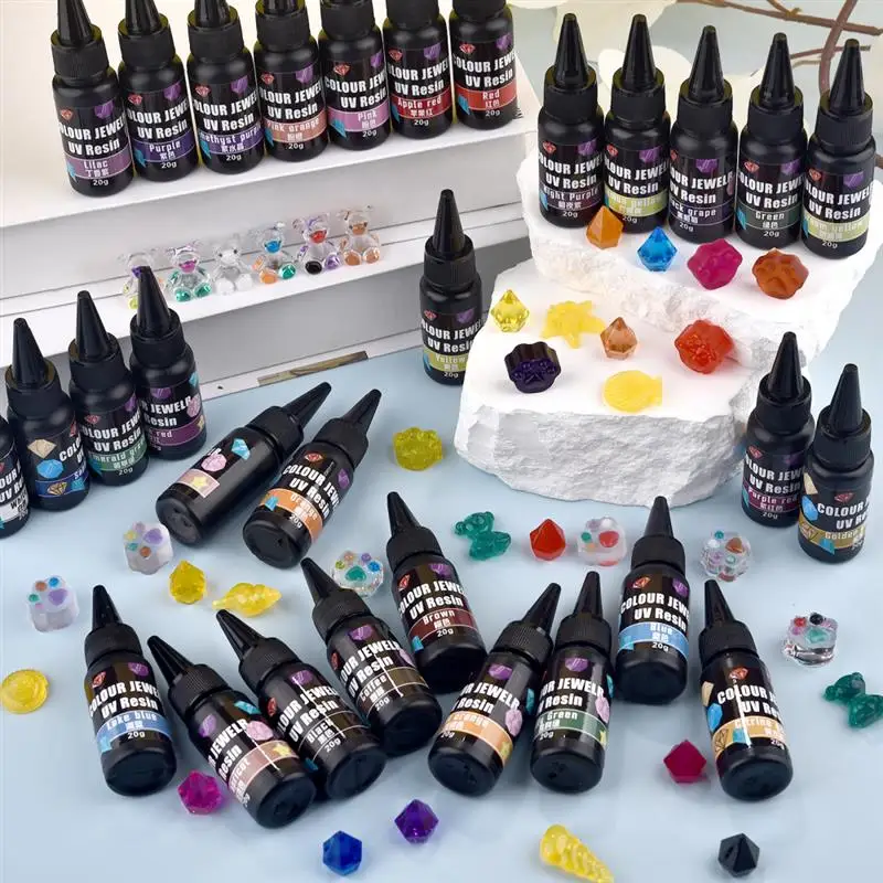 Description Picture 5 of item20g Colored UV Resin Gemstone Glue UV Light Curing Ultraviolet Cure Resin Glue For UV Resin Molds Jewelry Crystal Drip Making