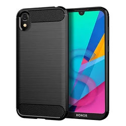 Sleek Brushed Texture Shockproof Carbon Fiber Silicone Case for Honor 8S (Black)