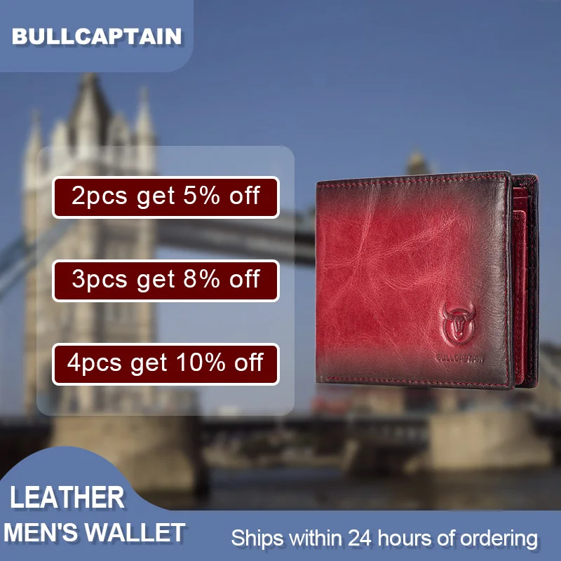 

BULLCAPTAIN 2023 Classic RFID Blocking Men's Wallet Bifold Slim Wallets Multi-card Card Holder Genuine Leather Wallet Man 05