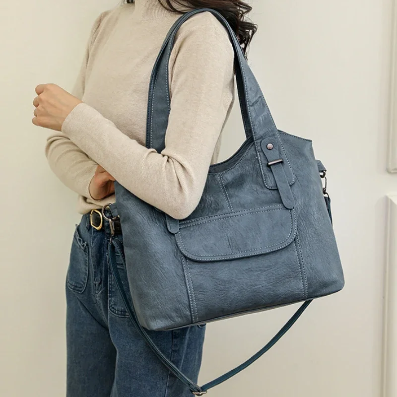 Luxury Soft Leather Handbags Designer Retro Crossbody Bags for Women 2026 New Large Capacity Ladies Shoulder Messenger Bag Purse