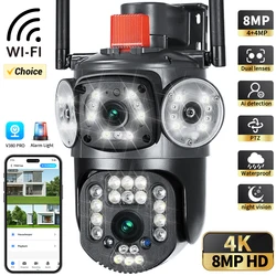 External Wifi PTZ Camera Dual Lens 4K 8MP HD Outdoor IP Camera 4MP Auto Tracking Security Protection CCTV Surveillance V380 PRO