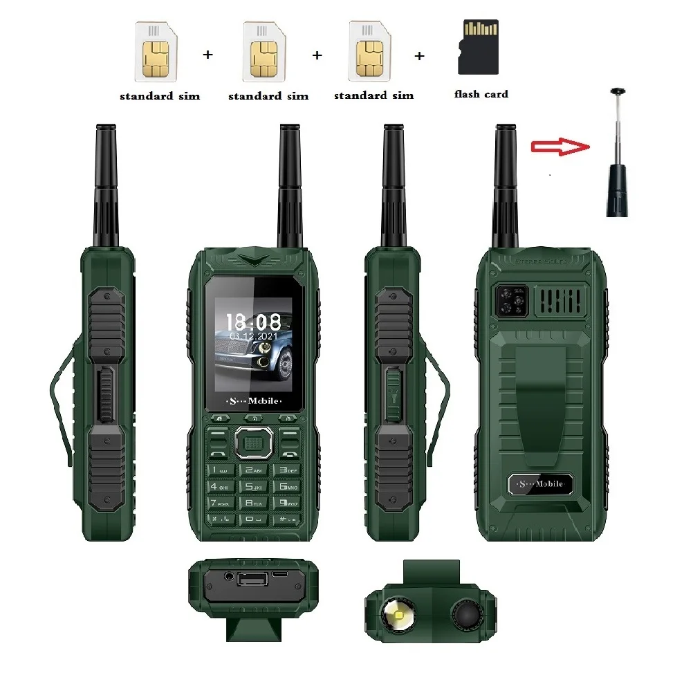 S555 Three Cards Three Standby Outdoor Mobile Phone Standby Long  Can Pull Up Antenna Signal Strongly with Waist Clip