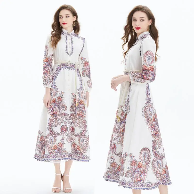 

2024 Vintage Palace Style Woman Dress Lantern Long Sleeves Lady Clothing Holiday Causal Dresses for Female Birthday Party Frocks