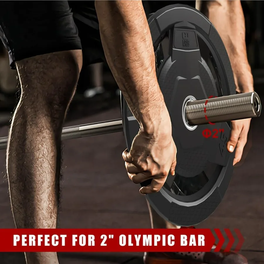 2Inch Rubber Coated Grip Weight Plates for Barbell: Solid Cast Iron Dumbbells Ideal for Strength Training Weightlifting CrossFi